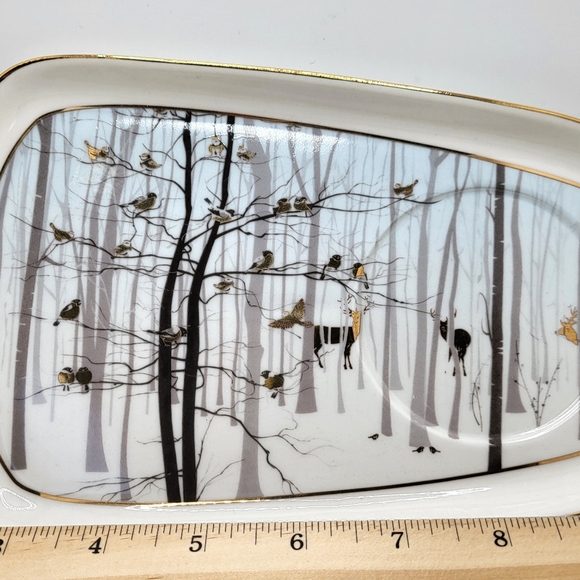 MCM Grace Fine Ceramics Luncheon Plate Gold Gilding  Deer Birds Nature - Picture 6 of 7